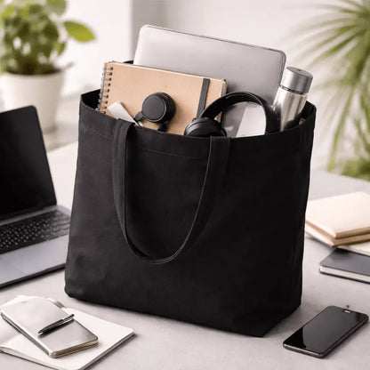 Minimal Everyday Large Tote Bag with Zipper - White Pebble