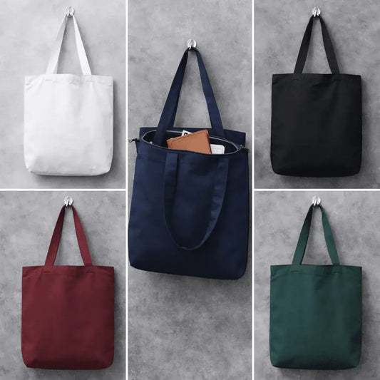 Minimal Everyday Medium Tote Bag with Zipper - White Pebble